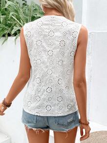 Breezaya 鏤空蕾絲花邊網眼刺繡無袖襯衫 - 白色 - 查看 2