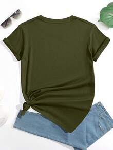 SHEIN LUNE Moon And Floral Print Tee - Army Green - View 2