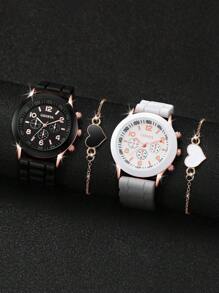 2 chiếc Đồng hồ thạch anh hình tròn cặp đôi & 2 chiếc vòng tay làm quà tặng cho học sinh đi học trở lại - Nhiều màu - Xem 2