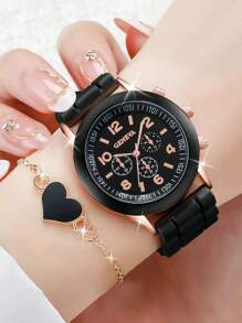 2 chiếc Đồng hồ thạch anh hình tròn cặp đôi & 2 chiếc vòng tay làm quà tặng cho học sinh đi học trở lại - Nhiều màu - Xem 3