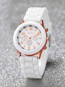 2 件黑白橡胶表带休闲圆形表盘石英表，适合日常生活，可作为返校学生的礼物 - 彩色 - 查看 8