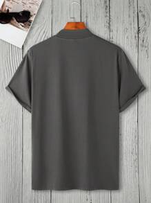 Manfinity Homme 男士字母圖案小高領T恤 - 深灰色 - 查看 2