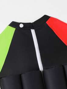 男童卡通圖形拉鍊背浮力泳衣 - 黑色 - 查看 3