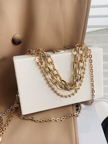 Mini Box Tasche mit Kettenriemen und Drehverschluss - Weiss - Übersicht 2