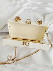 Mini Box Tasche mit Kettenriemen und Drehverschluss - Weiss - Übersicht 3