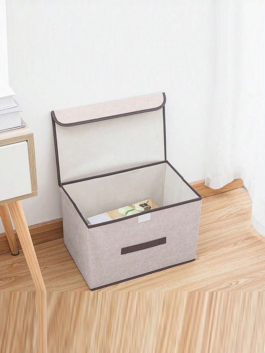 簡單大容量組織者防塵翻蓋折疊容器 - 米色 - 查看 1