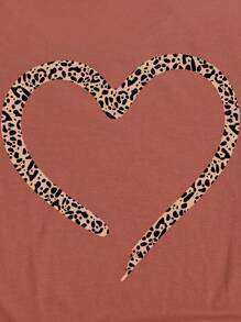SHEIN LUNE Camiseta con corazón con con estampado de leopardo - Óxido marrón - Ver 3