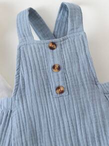 SHEIN Playful Pals Baby Boy Solid & Button Front Overall Romper - Blue and White - View 4