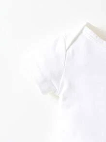 SHEIN Playful Pals Baby Boy Solid & Button Front Overall Romper - Blue and White - View 5