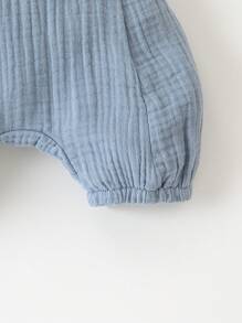 SHEIN Playful Pals Baby Boy Solid & Button Front Overall Romper - Blue and White - View 7