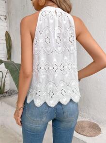 Breezaya Eyelet Embroidery Scallop Trim Halter Neck Blouse