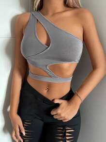 SHEIN ICON 單肩鏤空短款上衣 - 淺灰色 - 查看 3