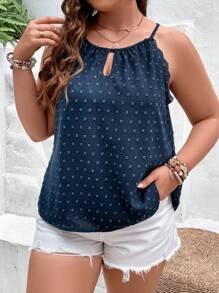 SHEIN Frenchy Plus Swiss Dot Keyhole Neckline Cami Top - Royal Blue - View 1
