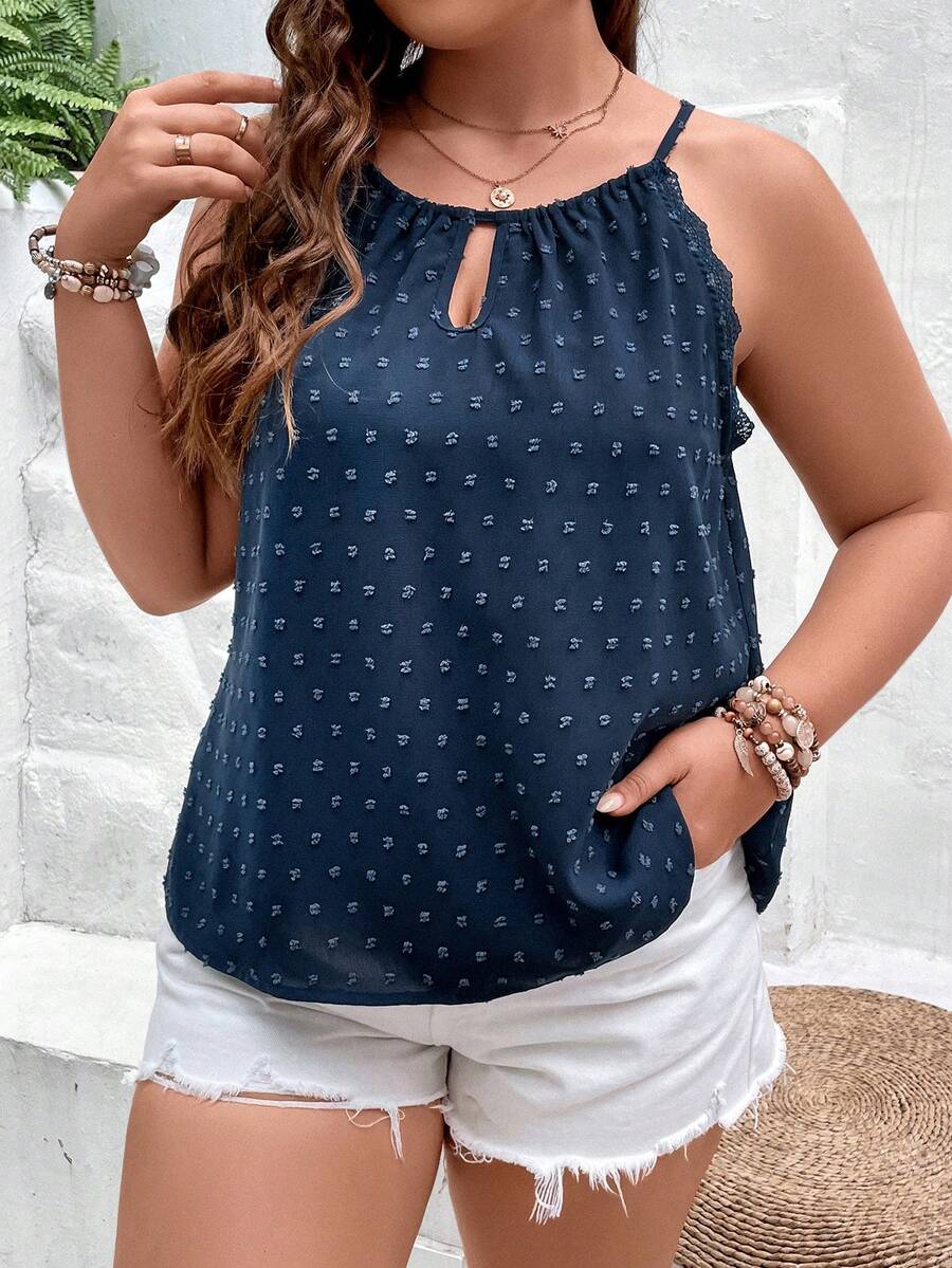 SHEIN Frenchy Plus Swiss Dot Keyhole Neckline Cami Top - Royal Blue - View 1