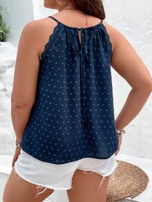 SHEIN Frenchy Plus Swiss Dot Keyhole Neckline Cami Top - Royal Blue - View 2