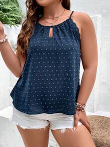 SHEIN Frenchy Plus Swiss Dot Keyhole Neckline Cami Top - Royal Blue - View 4