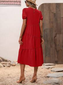 SHEIN Holidaya 素色荷葉邊娃娃裙 - 紅色 - 查看 2