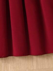 SHEIN 休閒撞色女童連衣裙蕾絲拼接 - 紅白色 - 查看 6