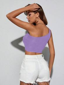 SHEIN Privé Áo nữ Gân đan màu trơn Giải trí - Màu tím - Xem 2