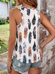 SHEIN LUNE Feather Print Tank Top Graphic Tees Women Tops - Multicolor - View 2