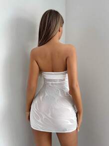 SHEIN ICON Cut Out Mesh Tube Bodycon Dress Without Lingerie Set - White - View 2