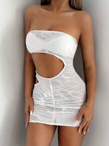 SHEIN ICON Cut Out Mesh Tube Bodycon Dress Without Lingerie Set - White - View 3