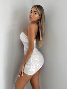 SHEIN ICON Cut Out Mesh Tube Bodycon Dress Without Lingerie Set - White - View 5