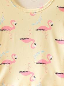 小女童火烈鳥圖案睡衣套裝 - 杏色 - 查看 3