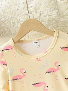 小女童火烈鳥圖案睡衣套裝 - 杏色 - 查看 4