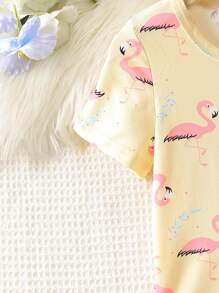 小女童火烈鳥圖案睡衣套裝 - 杏色 - 查看 5