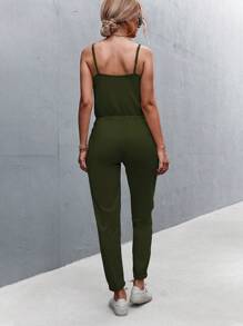 SHEIN Essnce 素色吊帶連體褲 - 軍綠色 - 查看 2