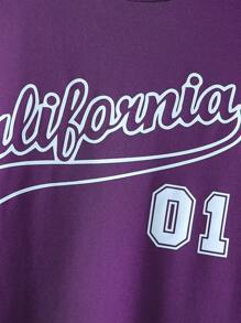 SHEIN 男孩字母圖案T恤和短褲套裝 - 紫色 - 查看 3