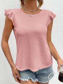 SHEIN Privé Áo thun nữ Nút Xù màu trơn Giải trí - Bụi hồng - Xem 2