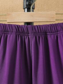 SHEIN 男孩字母圖案T恤和短褲套裝 - 紫色 - 查看 7