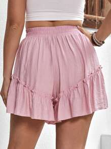 SHEIN Holidaya Shorts con cordón delantero bajo con fruncido - Rosa - Ver 2