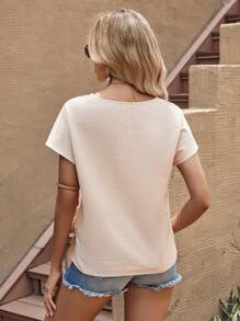 SHEIN LUNE Áo sơ mi nữ Thắt nút màu trơn Giải trí - Màu be - Xem 2