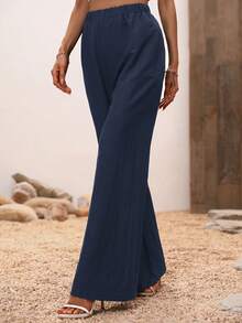 SHEIN VCAY Pantalones de pierna ancha unicolor - Azul Marino - Ver 6