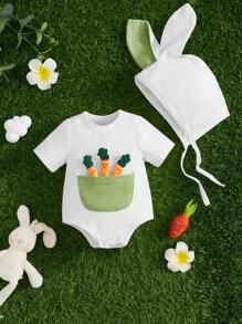 SHEIN 新款出生嬰兒卡通圖案戲服連體衣附帽子