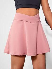 SHEIN Girls Solid Sports Skort With Phone Pocket - Dusty Pink - View 4