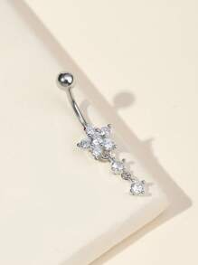 1 chiếc khuyên rốn bằng đồng sáng bóng thời trang, thích hợp để đeo hàng ngày - Bạc - Xem 1