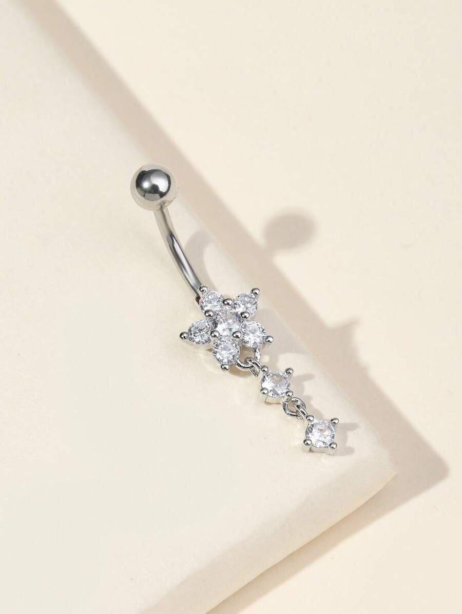 1 chiếc khuyên rốn bằng đồng sáng bóng thời trang, thích hợp để đeo hàng ngày - Bạc - Xem 1