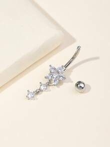 1 chiếc khuyên rốn bằng đồng sáng bóng thời trang, thích hợp để đeo hàng ngày - Bạc - Xem 2