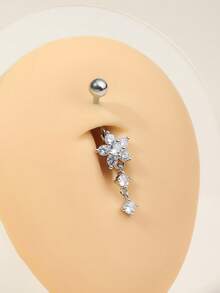 1 chiếc khuyên rốn bằng đồng sáng bóng thời trang, thích hợp để đeo hàng ngày - Bạc - Xem 3