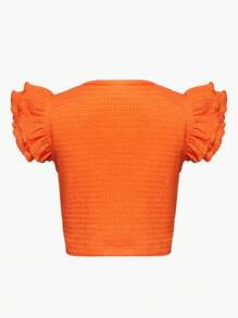 SHEIN Girls Ruffle Trim Butterfly Sleeve Crop Tee - Orange - View 2