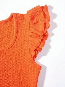 SHEIN Girls Ruffle Trim Butterfly Sleeve Crop Tee - Orange - View 4
