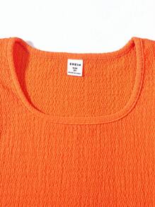 SHEIN Girls Ruffle Trim Butterfly Sleeve Crop Tee - Orange - View 5