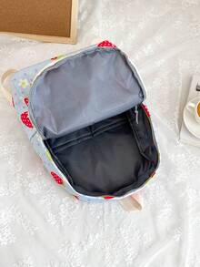 Mochila clásica con estampado de fresa medio cremallera preppy - Azul - Ver 5