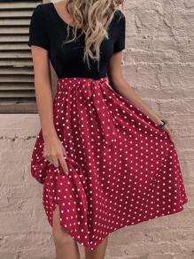 SHEIN LUNE Polka Dot Belted A-line Dress - Multicolor - View 6