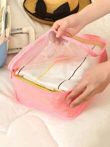 Portable Travel Storage Bag, Simple Luggage Organizer With Zipper, Clothes Storage Bag,Travel Organizer Set,Packing Cube Set,Suitcase Storage Bag Set,Travel Storage Set With Shoe Toiletry And Laundry Bags School Supplies Room Decor Bedroom Decor Dorm Essentials For School Student Teacher - Pink - View 5