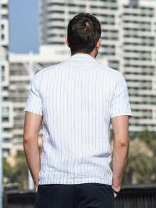 男士條紋印花襯衫 - 白色 - 查看 2